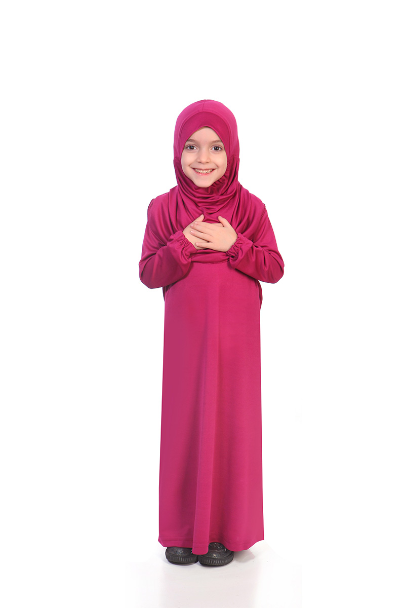 Çocuk Namaz Elbisesi Sade Model Fuşya - 2