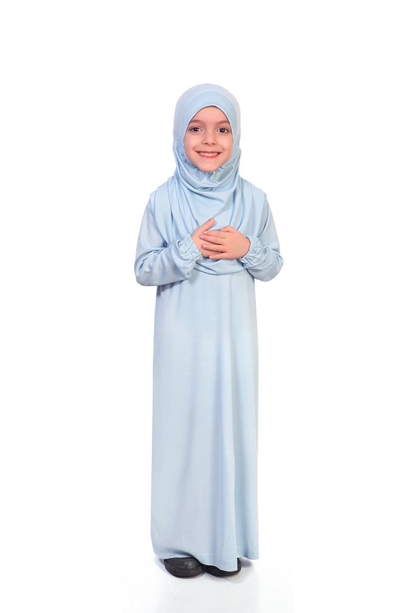 Çocuk Namaz Elbisesi Sade Model Mavi - 2
