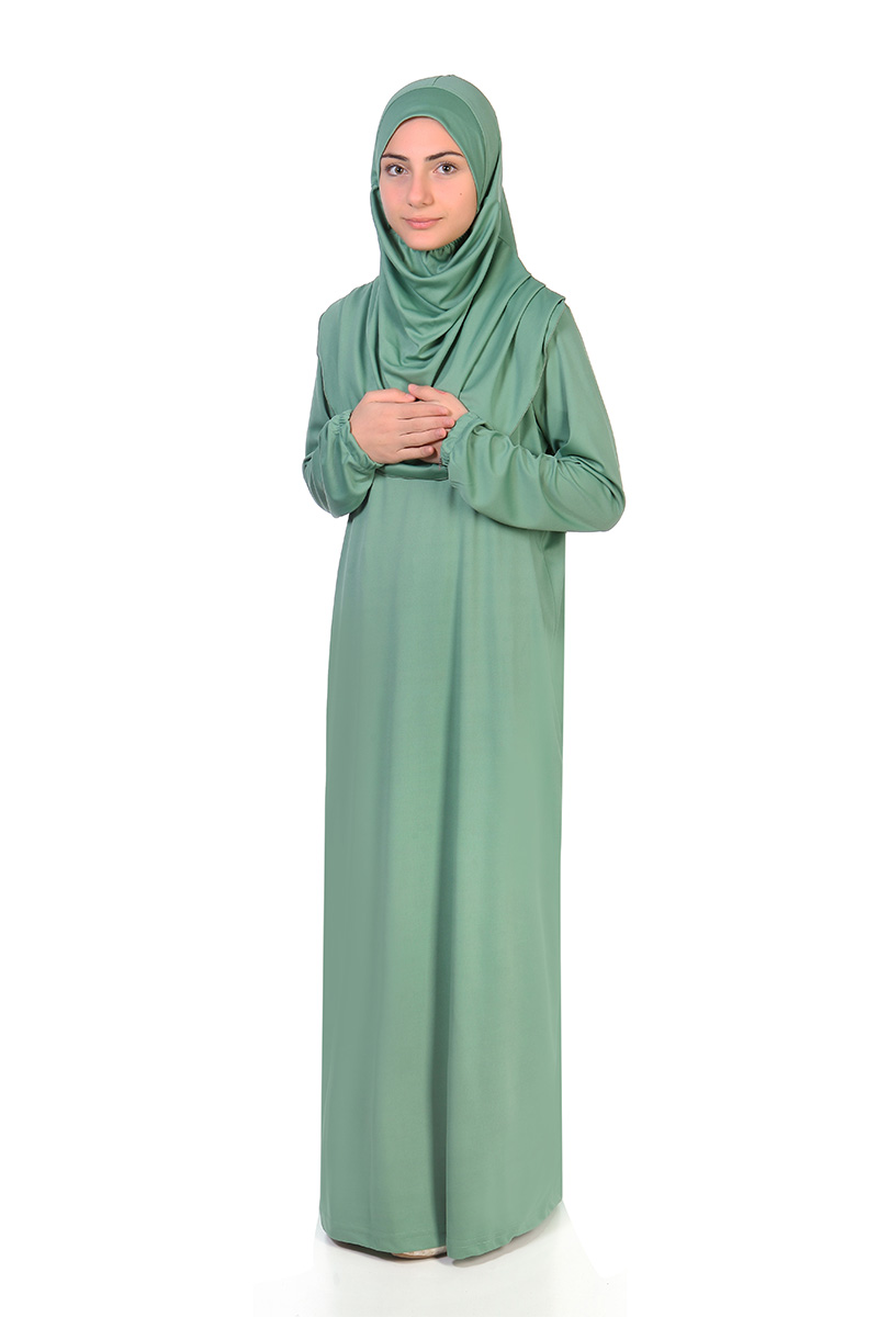 Çocuk Namaz Elbisesi Sade Model Mint Yeşil - 1