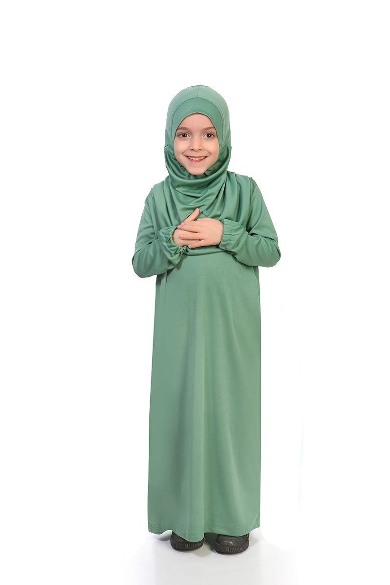 Çocuk Namaz Elbisesi Sade Model Mint Yeşil - 2