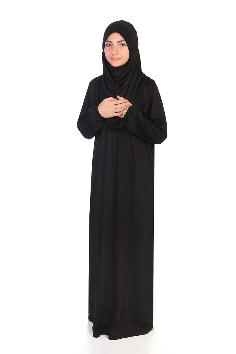 Çocuk Namaz Elbisesi Sade Model Siyah - 1