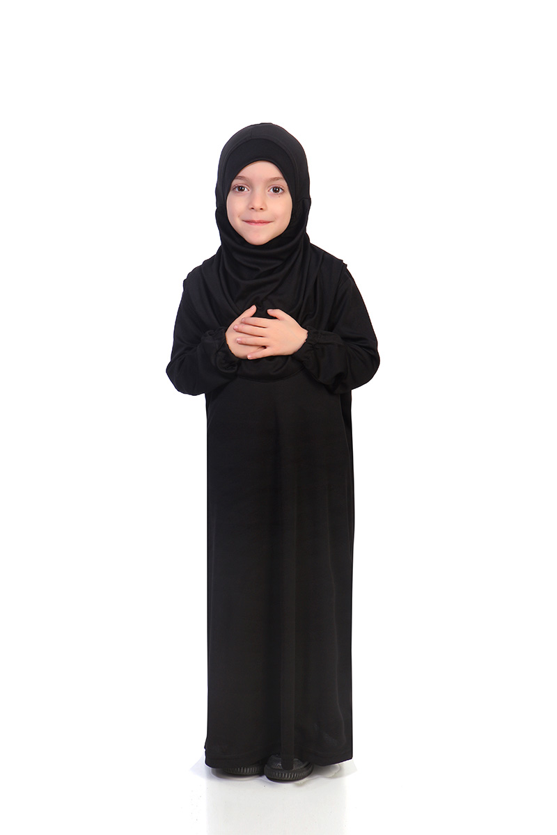 Çocuk Namaz Elbisesi Sade Model Siyah - 2