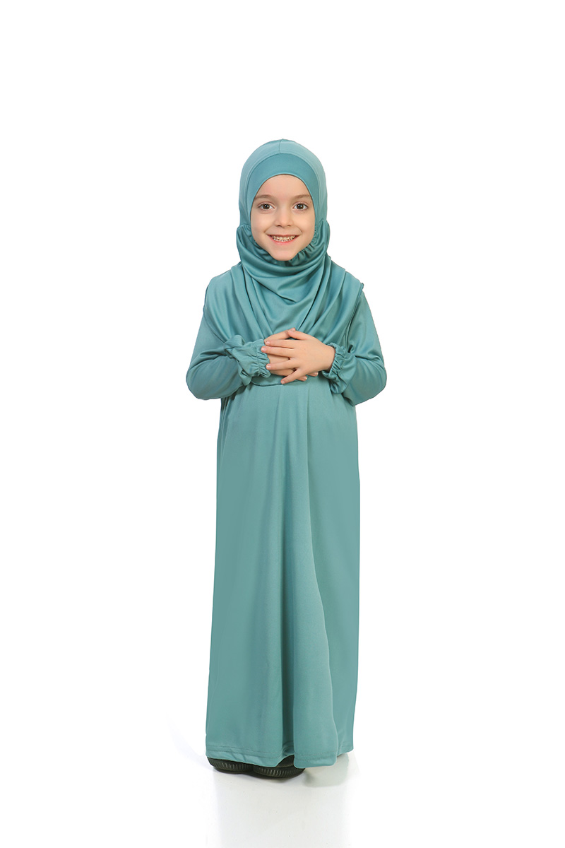 Çocuk Namaz Elbisesi Sade Model Yeşil - 2