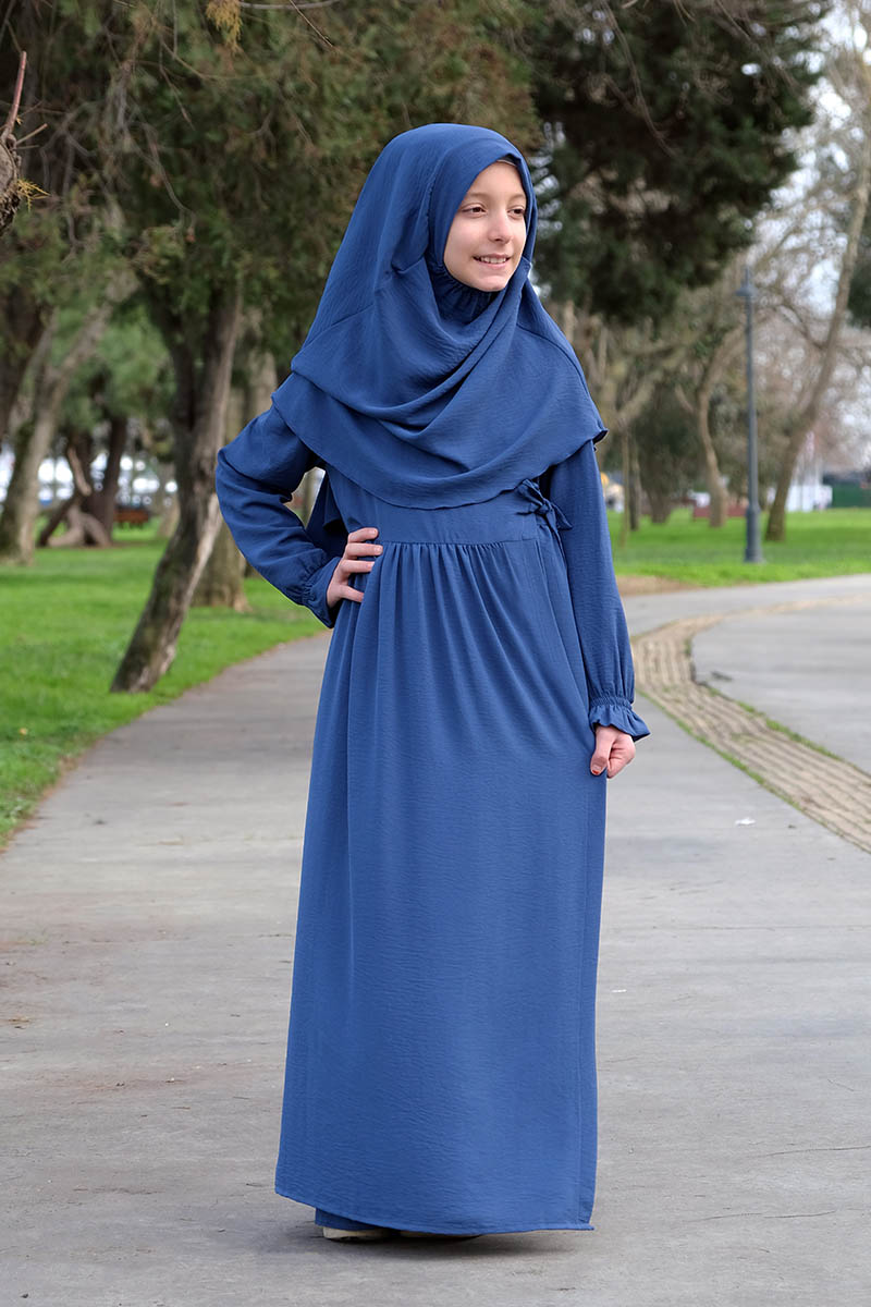 Çocuk Namaz Elbisesi Yandan Bağlamalı Nur Model Mavi - 1