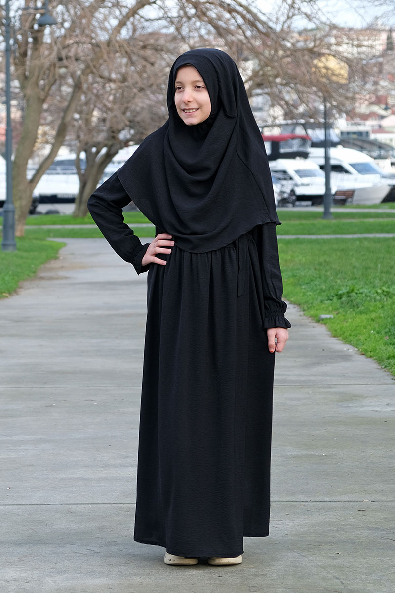 Çocuk Namaz Elbisesi Yandan Bağlamalı Nur Model Siyah - 1
