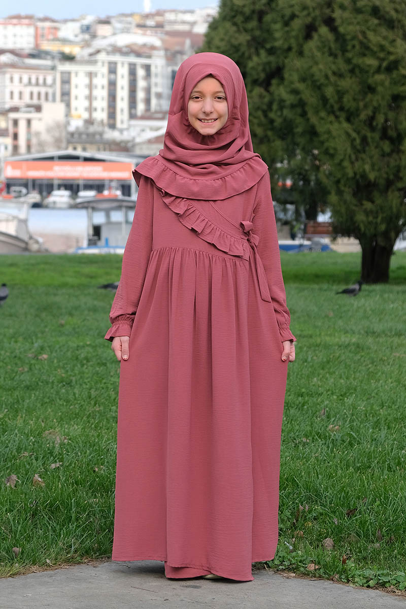 Çocuk Namaz Elbisesi Yandan Bağlamalı Nurgül Model Gülkurusu 