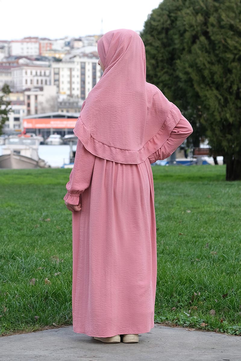 Çocuk Namaz Elbisesi Yandan Bağlamalı Nurgül Model Pudra - 2
