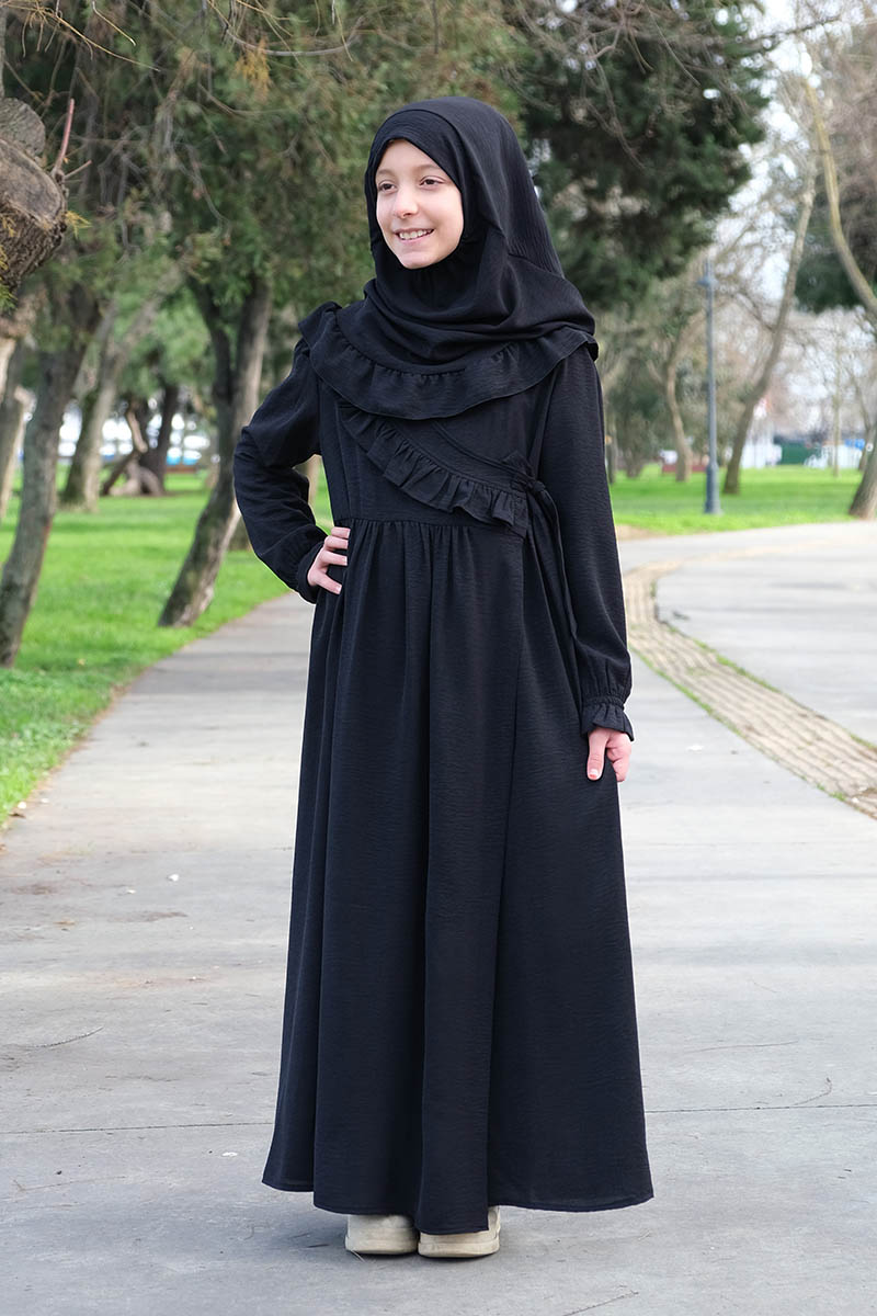 Çocuk Namaz Elbisesi Yandan Bağlamalı Nurgül Model Siyah - 1