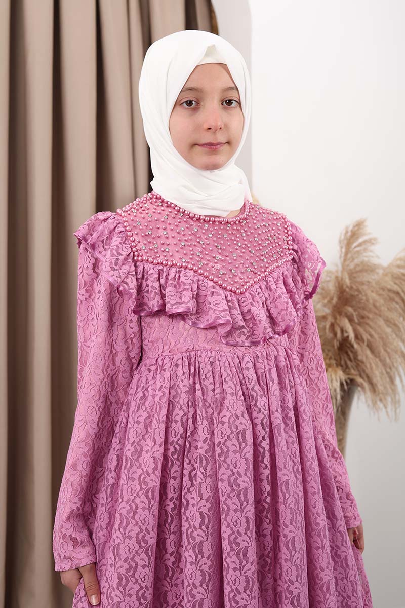 Çocuk Tesettür Abiye Güzin Model Gülkurusu - 2
