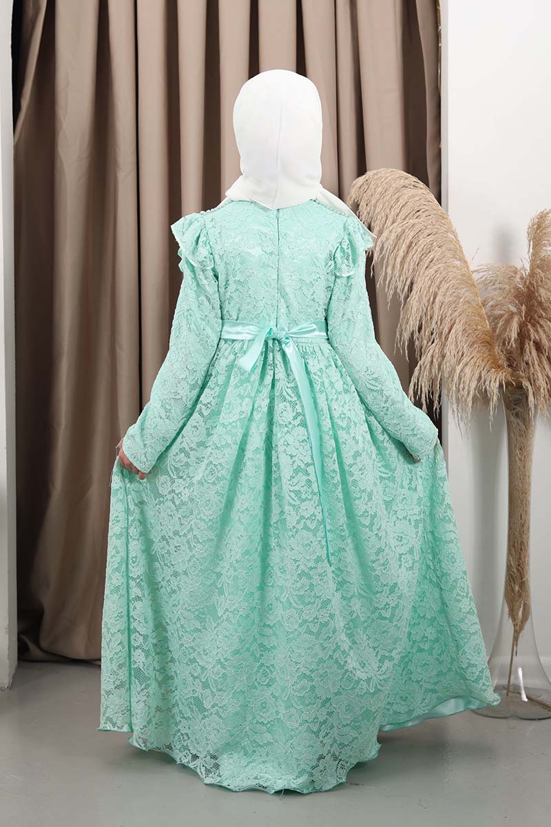 Çocuk Tesettür Abiye Güzin Model Yeşil - 3