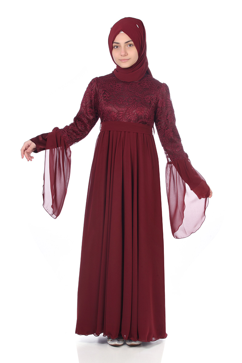 Çocuk Tesettür Abiye Mihrimah Model Bordo - 1