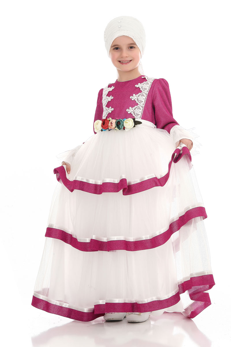 Çocuk Tesettür Abiye Çiçek Model - 1
