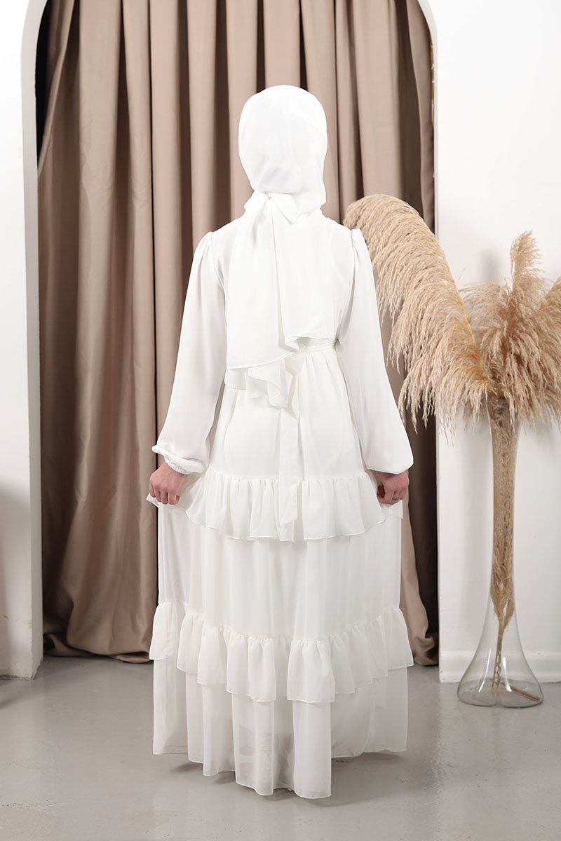 Çocuk Tesettür Abiye Sude Model Beyaz - 3