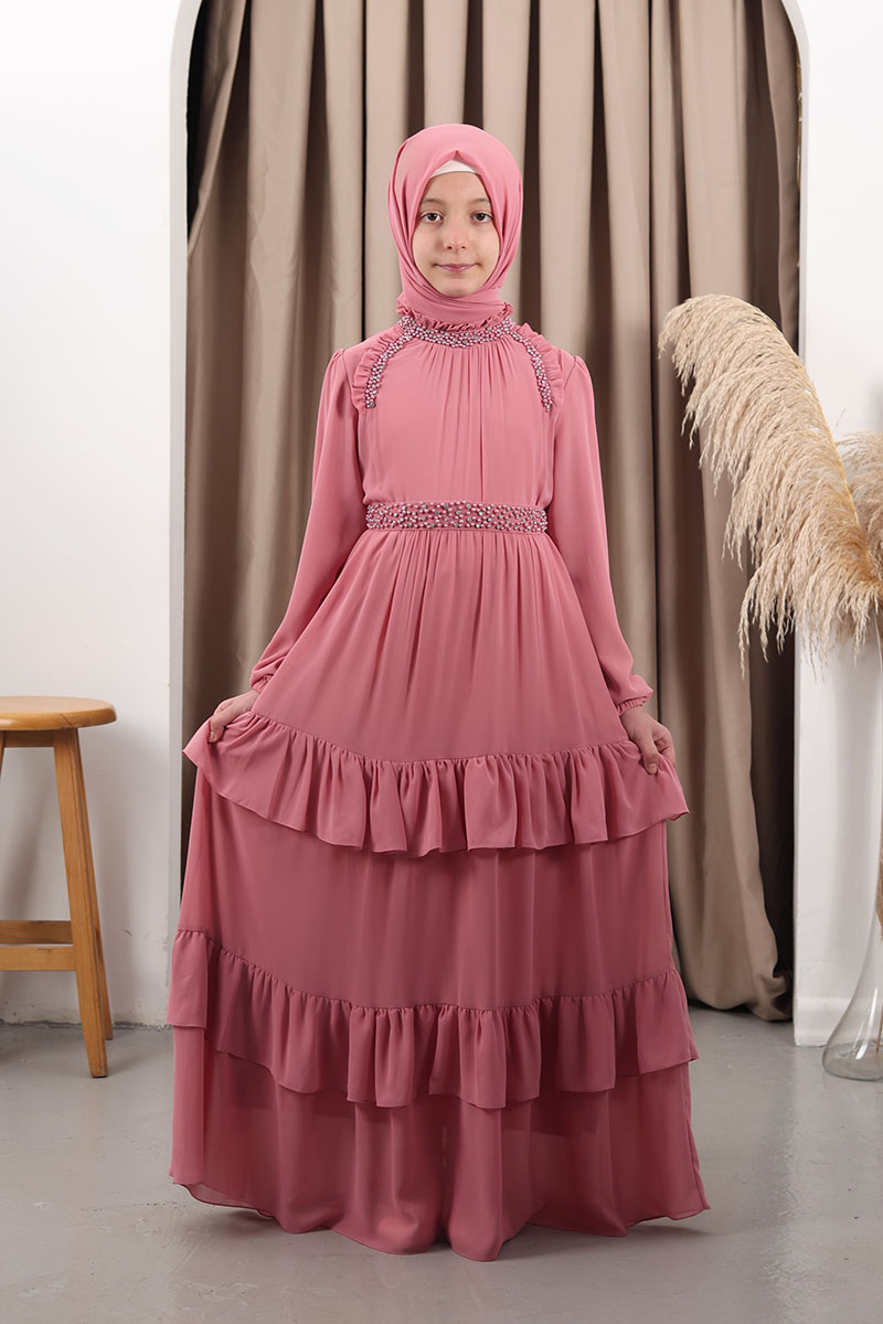 Çocuk Tesettür Abiye Sude Model Gülkurusu - 1