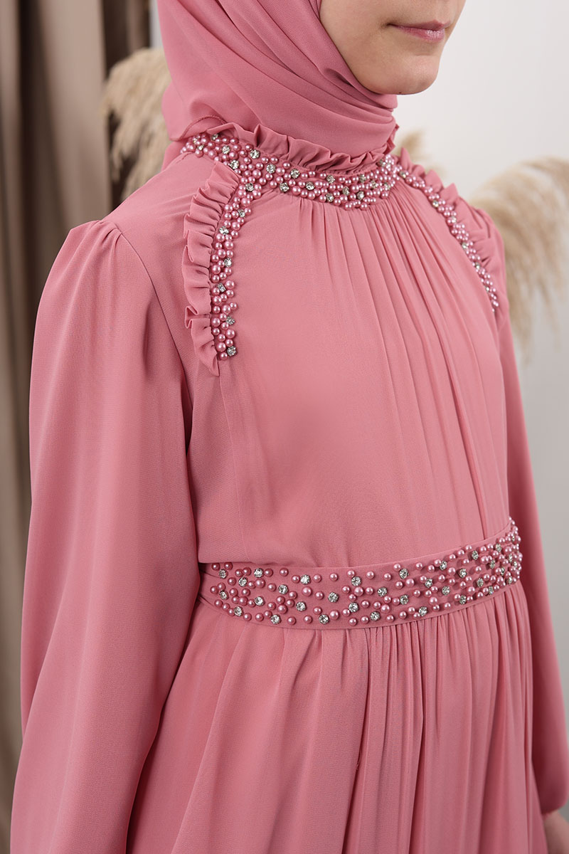 Çocuk Tesettür Abiye Sude Model Gülkurusu - 2