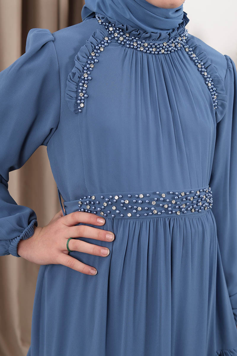Çocuk Tesettür Abiye Sude Model Mavi - 2