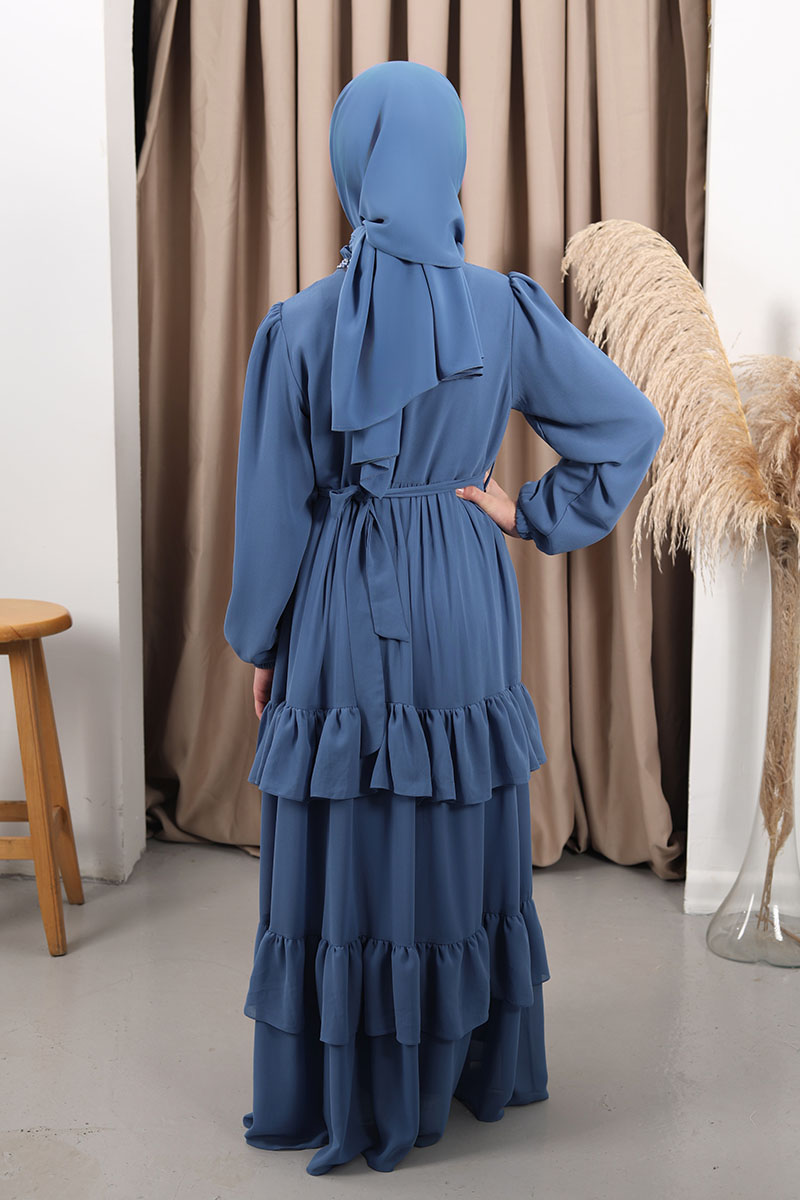 Çocuk Tesettür Abiye Sude Model Mavi - 3