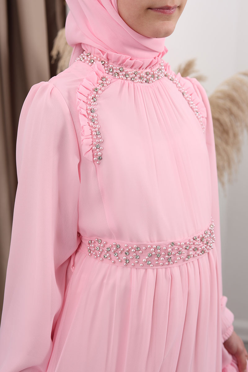 Çocuk Tesettür Abiye Sude Model Pembe - 2