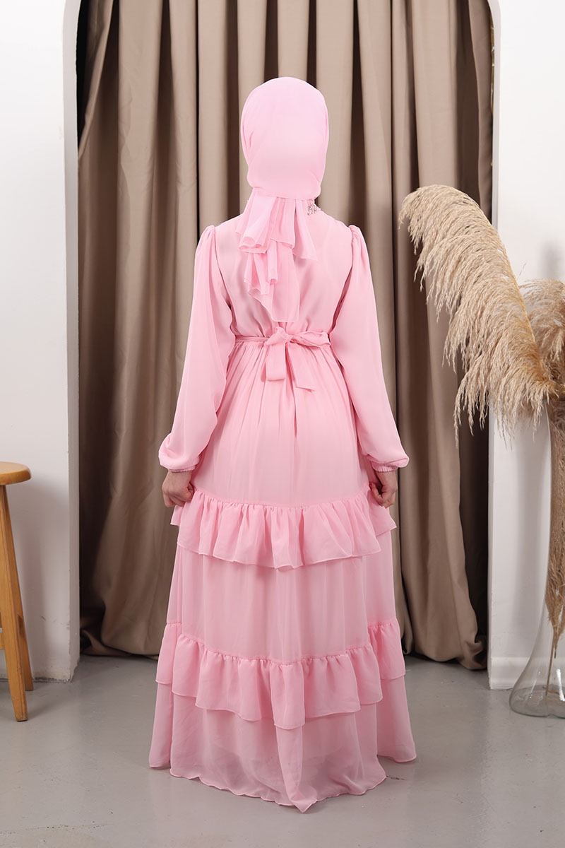 Çocuk Tesettür Abiye Sude Model Pembe - 3