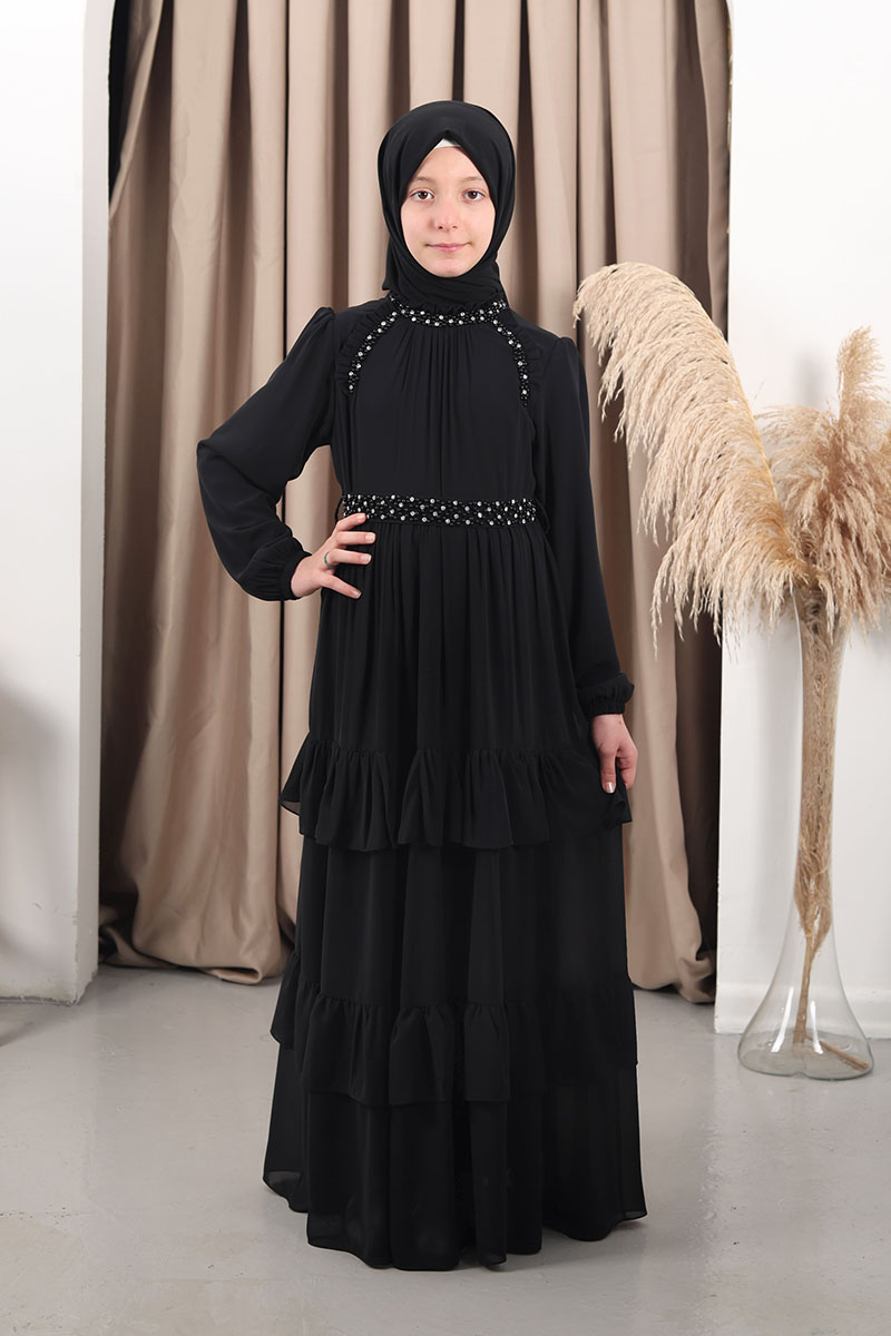 Çocuk Tesettür Abiye Sude Model Siyah - Mevlana Çocuk Tesettür