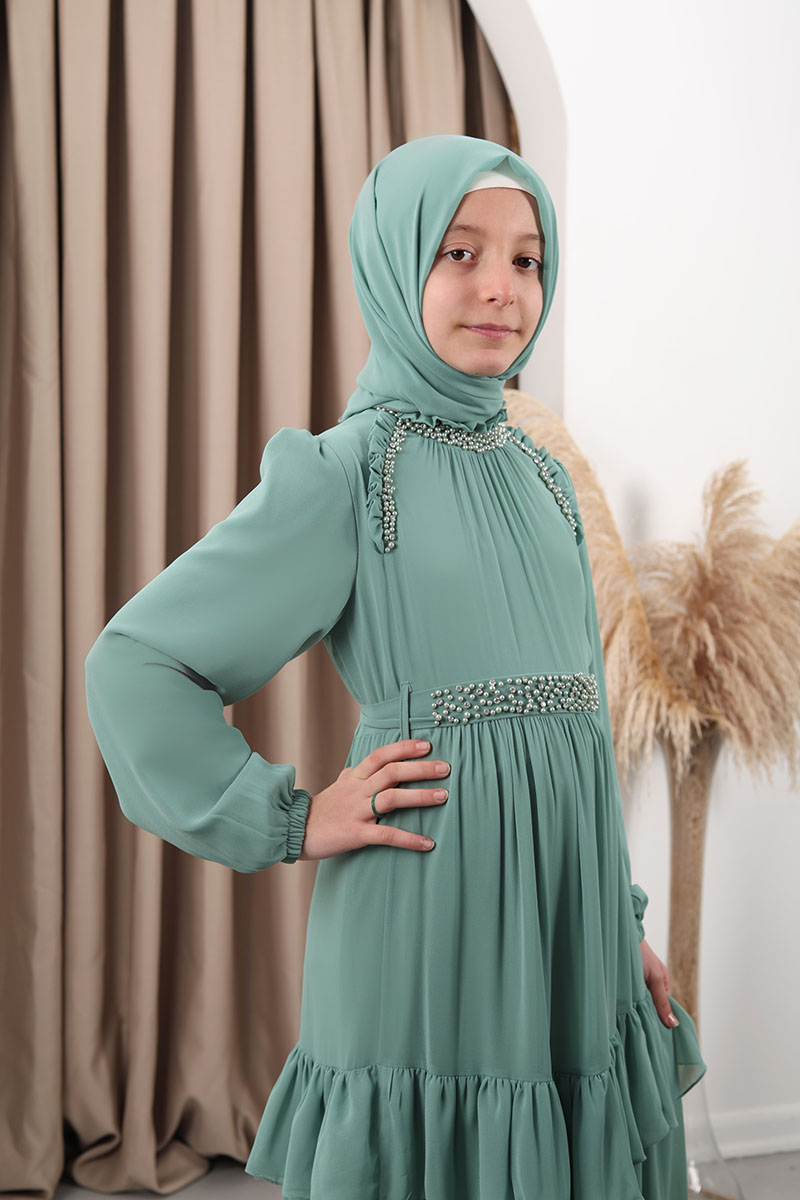 Çocuk Tesettür Abiye Sude Model Yeşil - 2