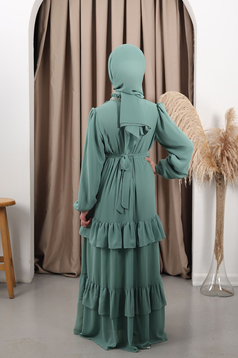 Çocuk Tesettür Abiye Sude Model Yeşil - 3