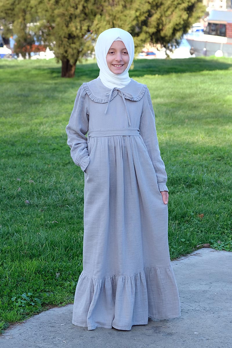 Çocuk Tesettür Elbise Ada Model Gri 