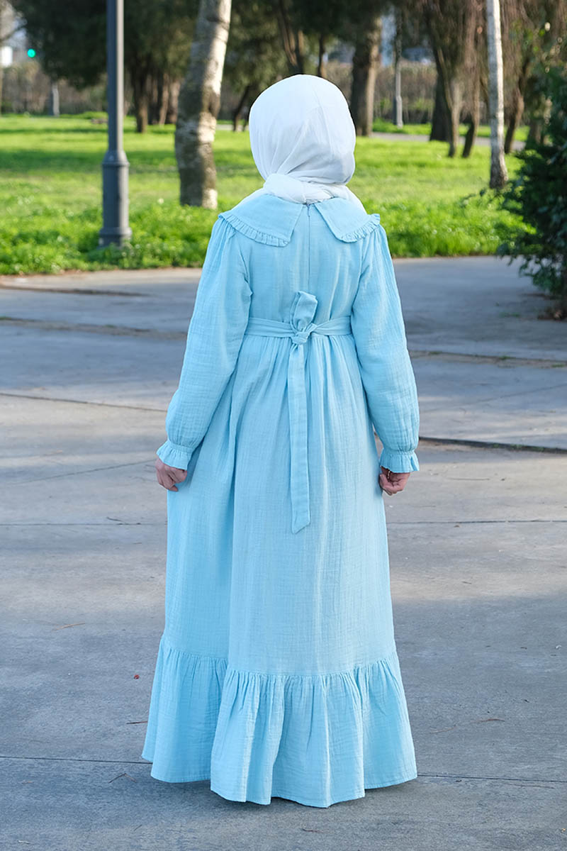 Çocuk Tesettür Elbise Ada Model Mavi - 2