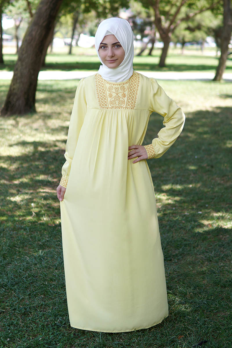Çocuk Tesettür Elbise Alin Model Sarı 
