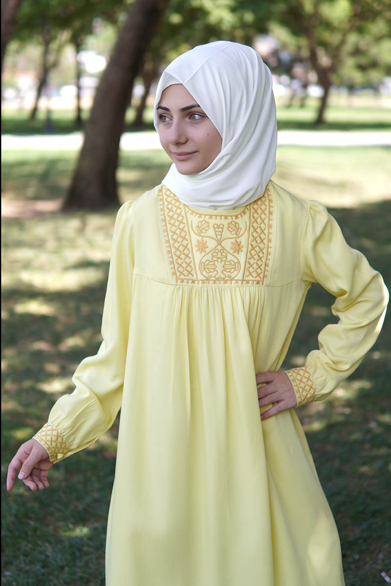 Çocuk Tesettür Elbise Alin Model Sarı - 2