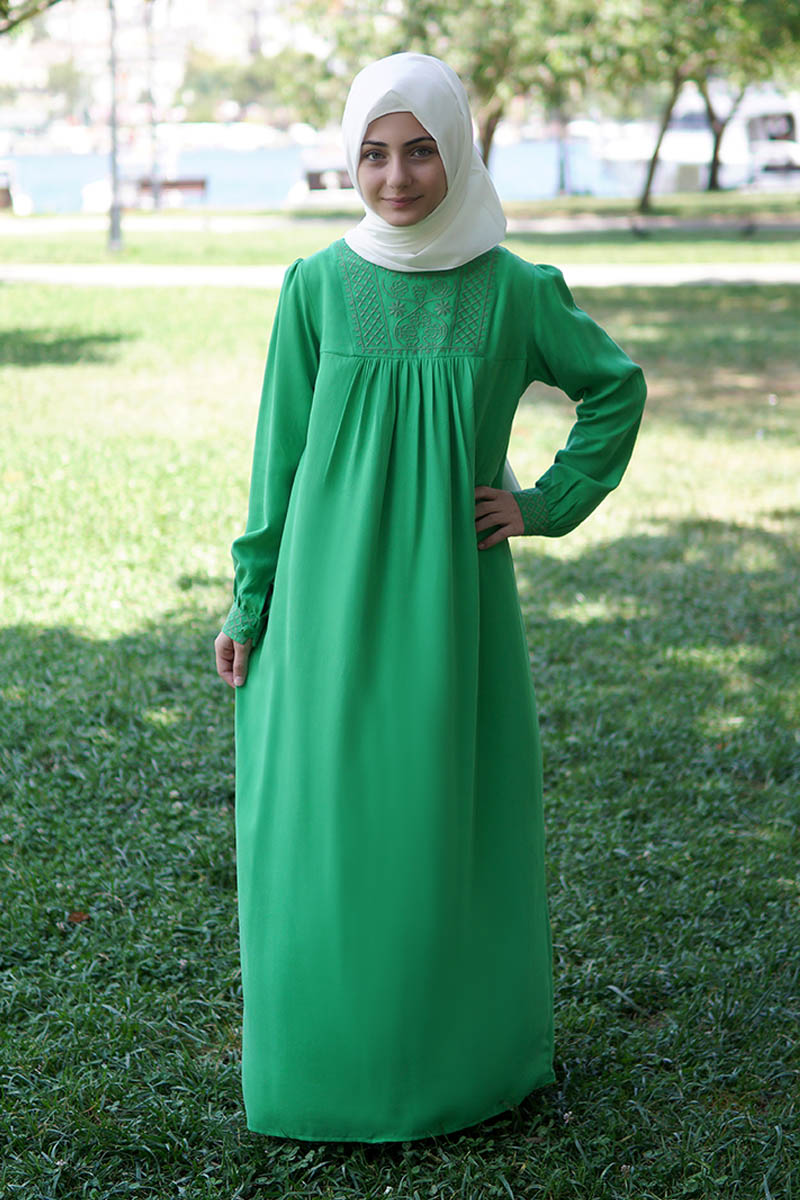 Çocuk Tesettür Elbise Alin Model Yeşil 