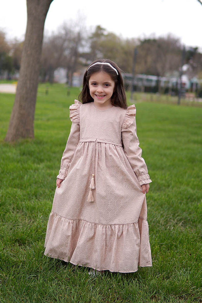Çocuk Tesettür Elbise Almila Model 2 Krem 