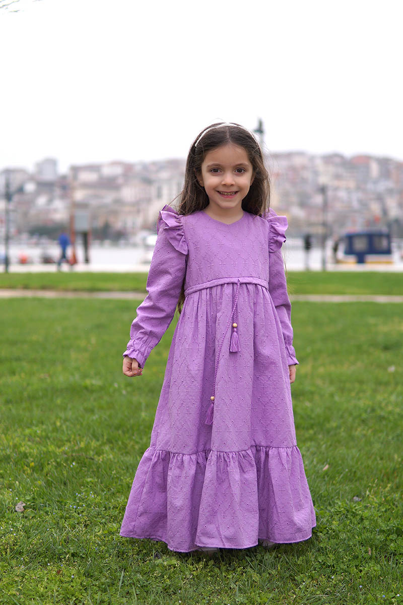 Çocuk Tesettür Elbise Almila Model 2 Lila - 1