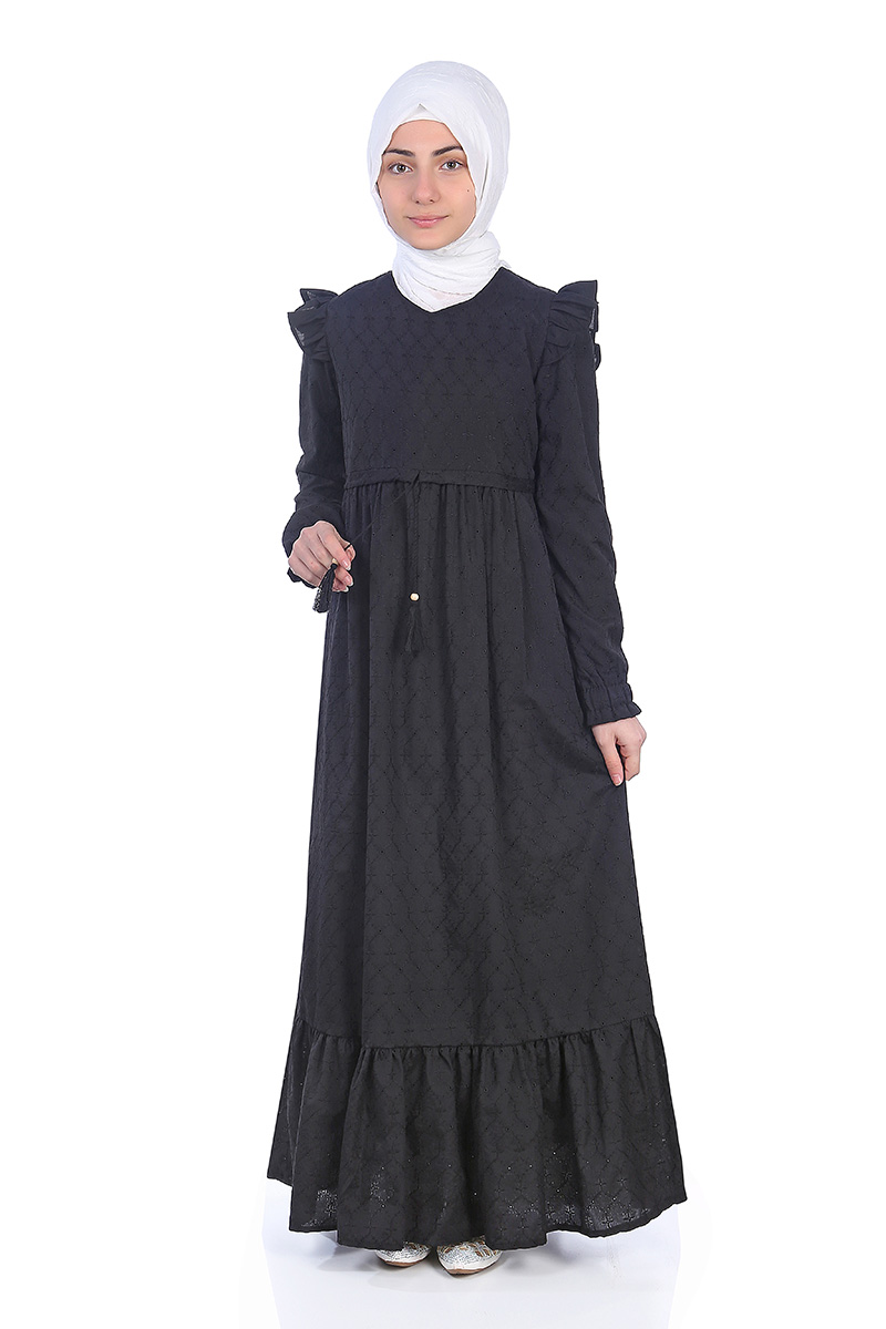 Çocuk Tesettür Elbise Almila Model 2 Siyah - 3