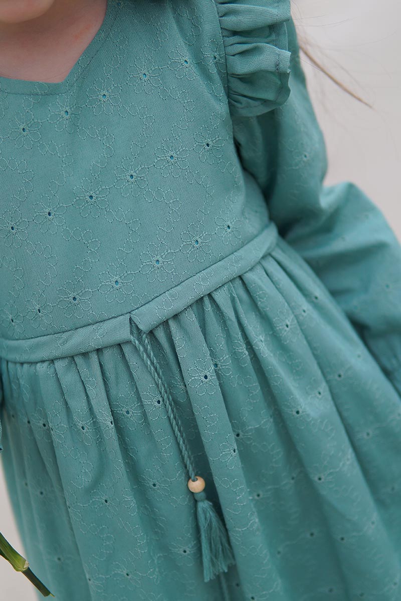 Çocuk Tesettür Elbise Almila Model 2 Yeşil - 2