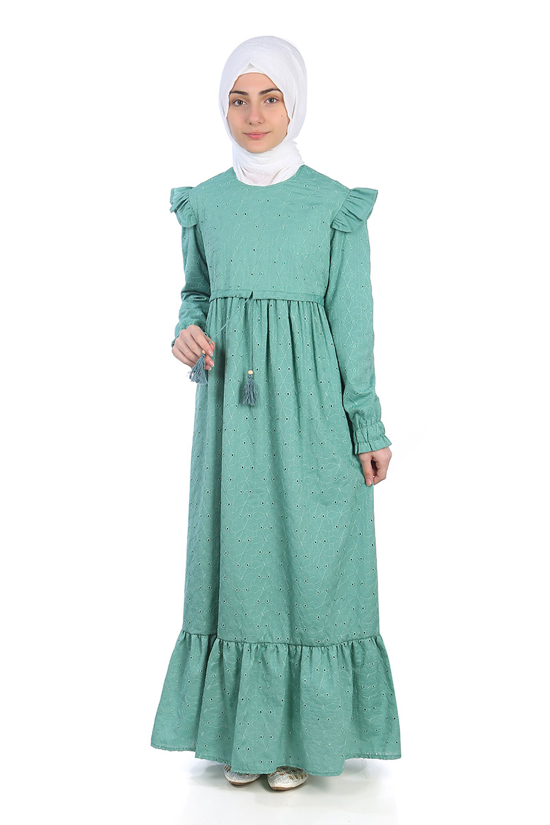 Çocuk Tesettür Elbise Almila Model 2 Yeşil - 3