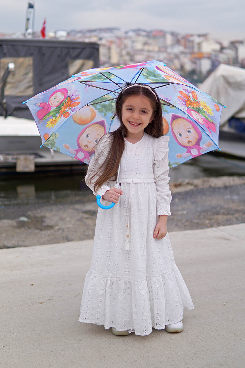 Çocuk Tesettür Elbise Almila Model Beyaz - 1