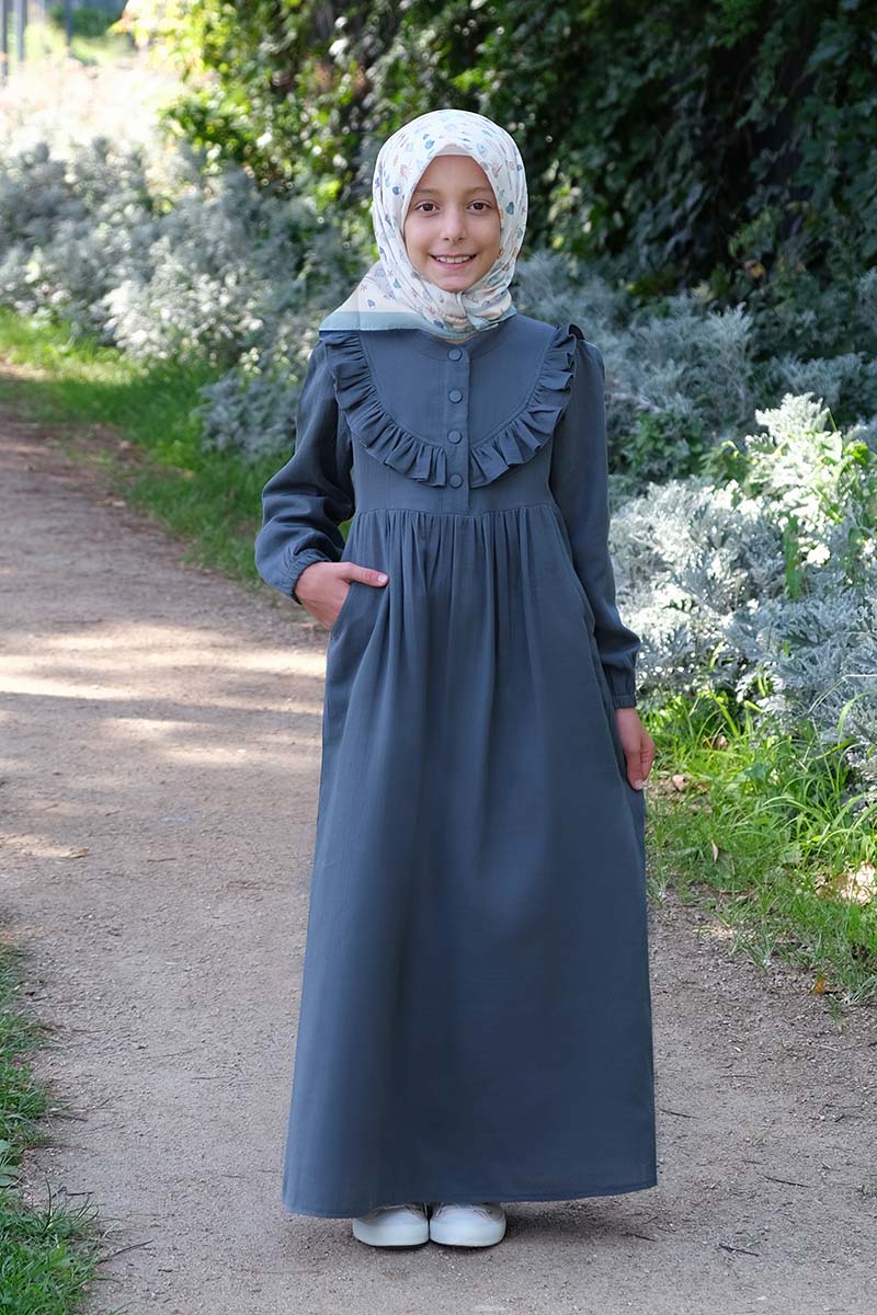 Çocuk Tesettür Elbise Alya Model Füme - 1