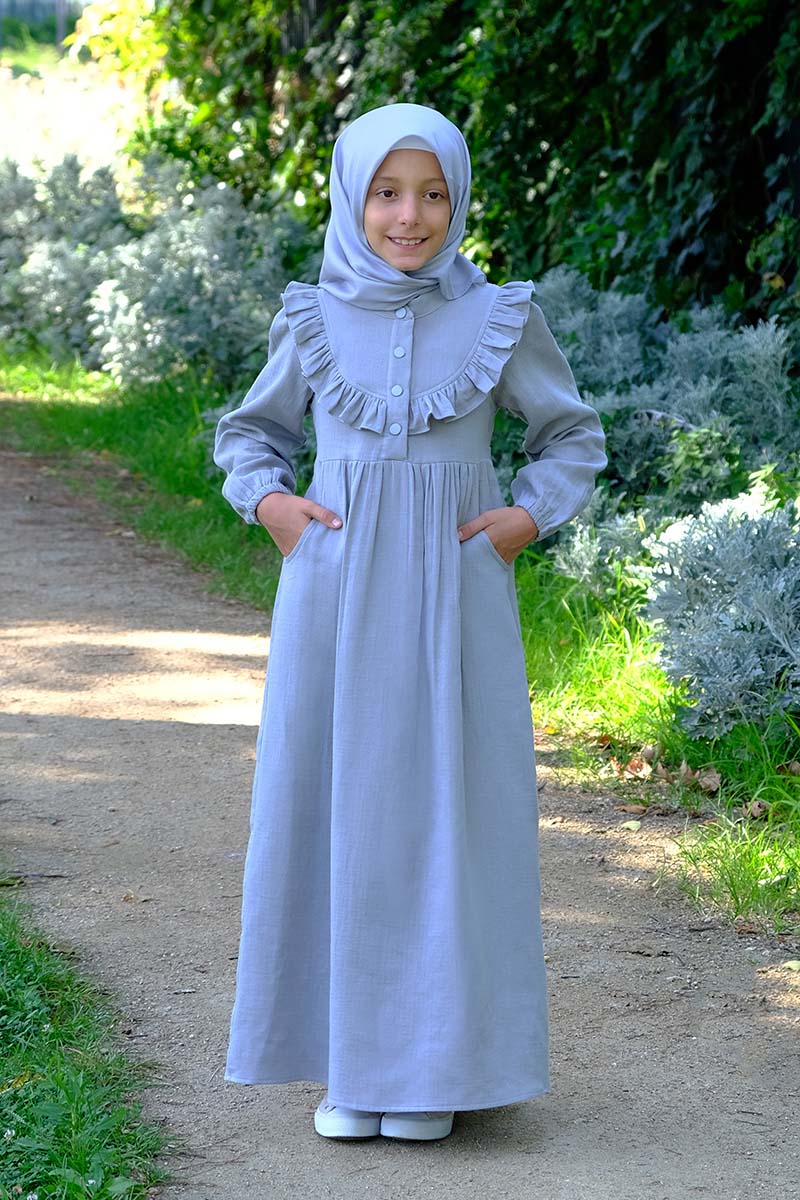 Çocuk Tesettür Elbise Alya Model Gri - 1