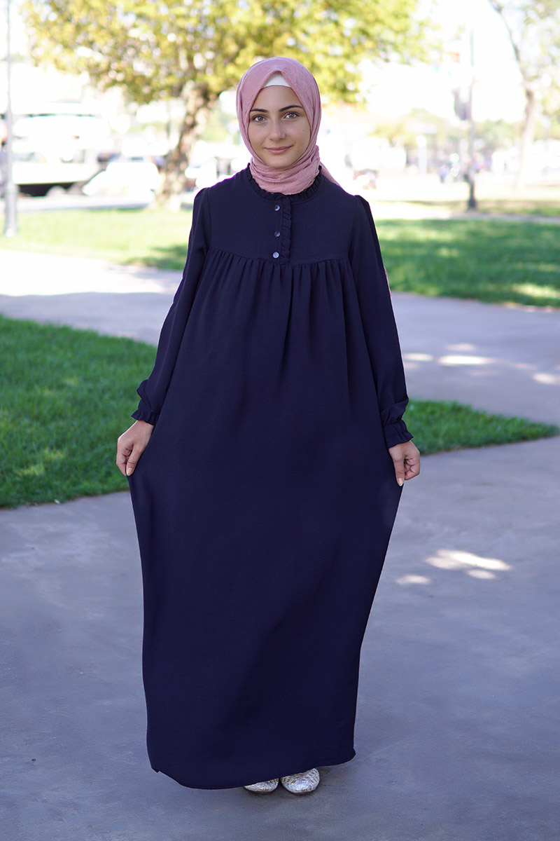 Çocuk Tesettür Elbise Asya Model Lacivert - 1