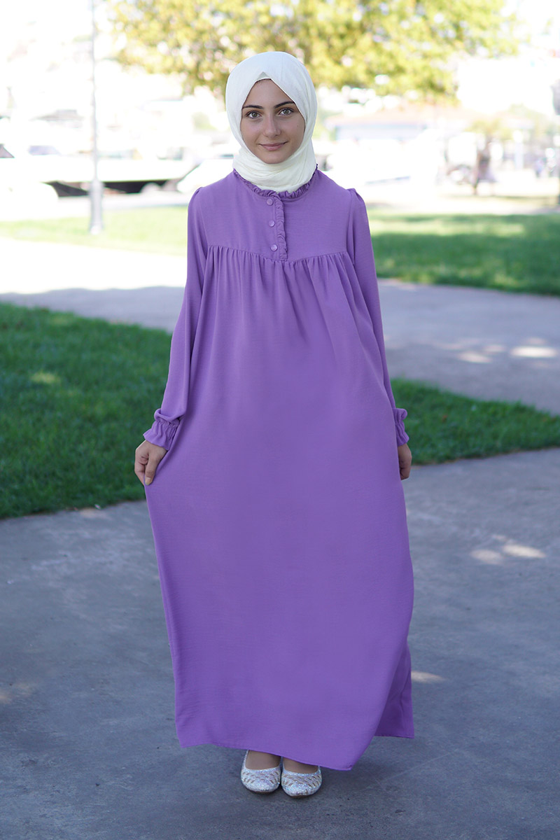 Çocuk Tesettür Elbise Asya Model Lila - 1
