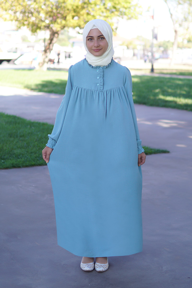 Çocuk Tesettür Elbise Asya Model Su Yeşil 
