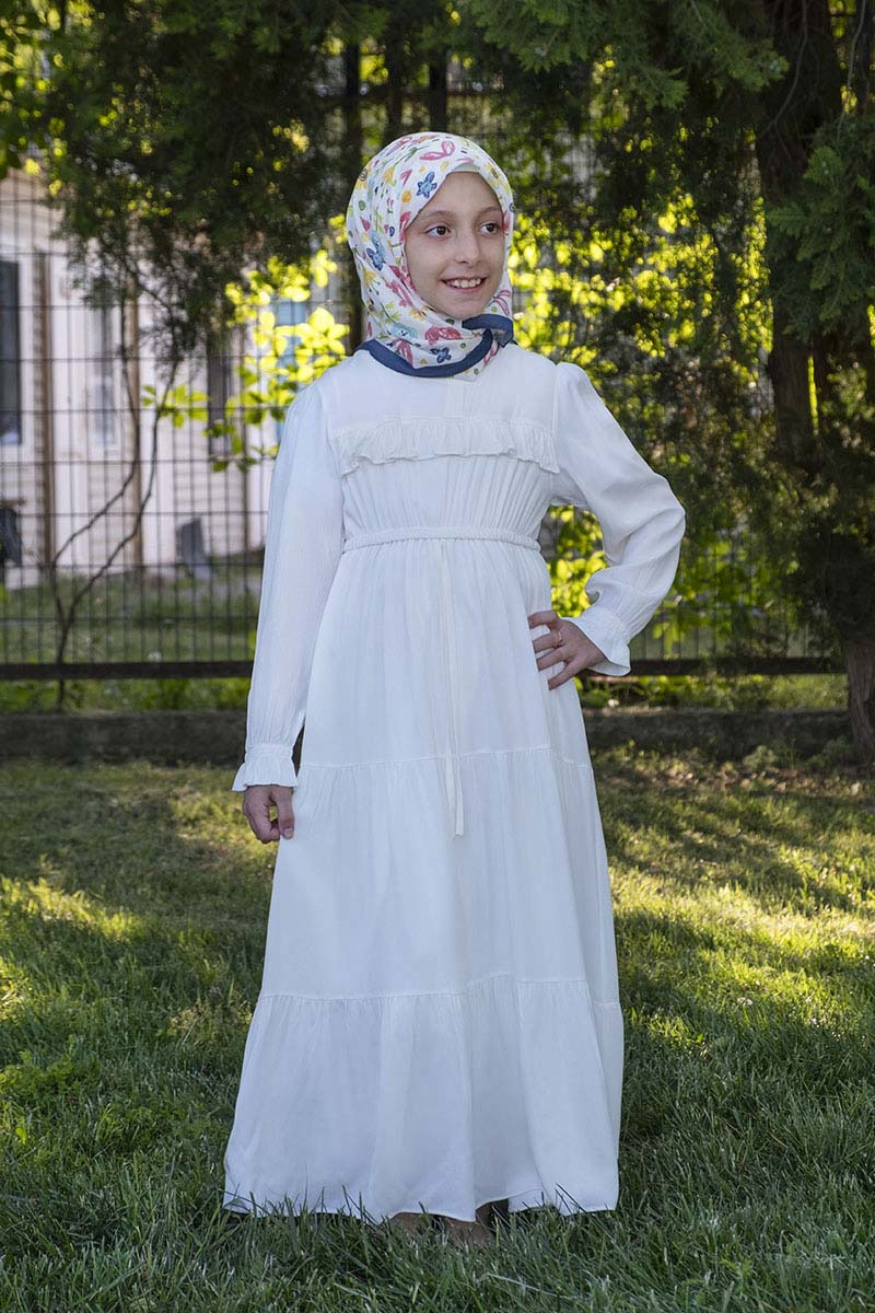 Çocuk Tesettür Elbise Ayça Model Beyaz 