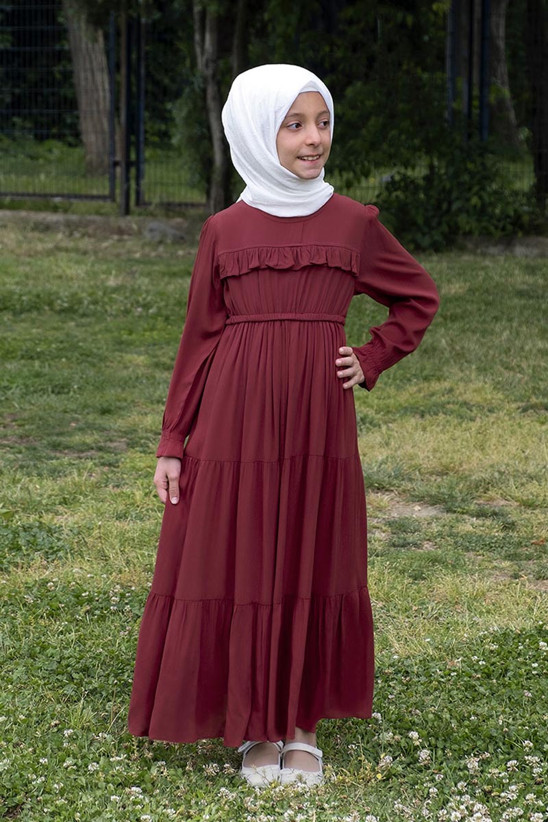 Çocuk Tesettür Elbise Ayça Model Bordo 