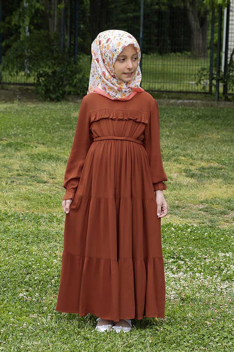 Çocuk Tesettür Elbise Ayça Model Kiremit 