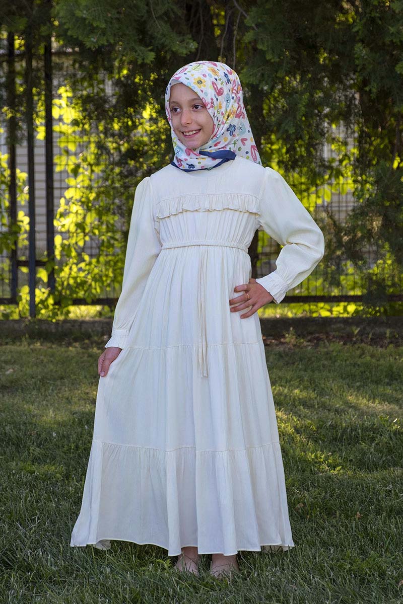 Çocuk Tesettür Elbise Ayça Model Krem - 1