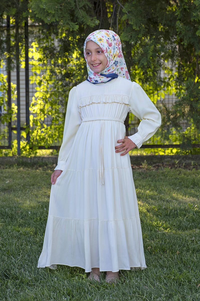 Çocuk Tesettür Elbise Ayça Model Krem 