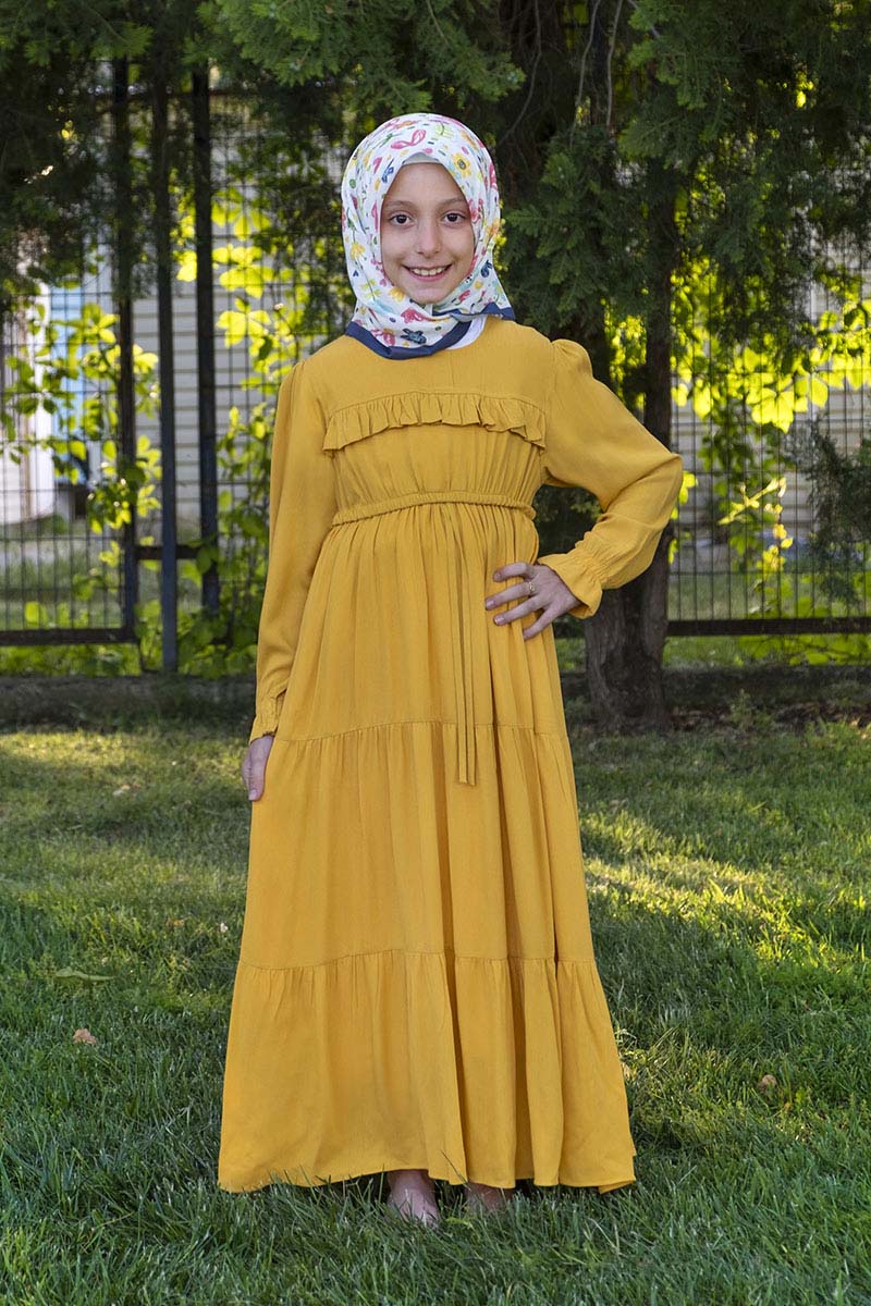 Çocuk Tesettür Elbise Ayça Model Sarı 