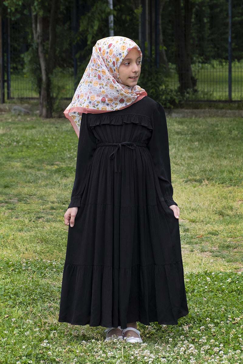 Çocuk Tesettür Elbise Ayça Model Siyah - 1