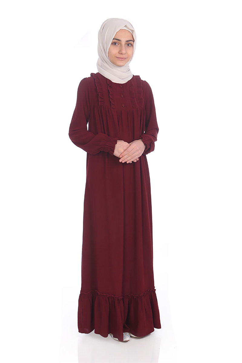 Çocuk Tesettür Elbise Aysima Model Bordo 